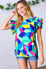 Load image into Gallery viewer, Multicolor Geo Smocked Ruffle Frill Sleeve Top
