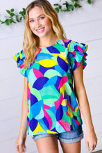 Load image into Gallery viewer, Multicolor Geo Smocked Ruffle Frill Sleeve Top
