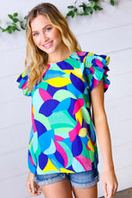 Load image into Gallery viewer, Multicolor Geo Smocked Ruffle Frill Sleeve Top
