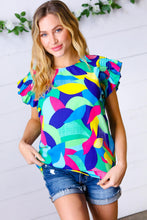 Load image into Gallery viewer, Multicolor Geo Smocked Ruffle Frill Sleeve Top
