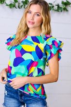 Load image into Gallery viewer, Multicolor Geo Smocked Ruffle Frill Sleeve Top
