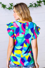 Load image into Gallery viewer, Multicolor Geo Smocked Ruffle Frill Sleeve Top
