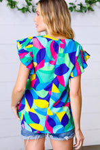 Load image into Gallery viewer, Multicolor Geo Smocked Ruffle Frill Sleeve Top
