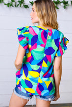 Load image into Gallery viewer, Multicolor Geo Smocked Ruffle Frill Sleeve Top
