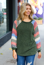 Load image into Gallery viewer, Carry On Forest Green Stripe Textured Knit Top
