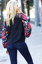 Load image into Gallery viewer, Be Yourself Black Sequin &amp; Floral Embroidery Print Mock Neck Top
