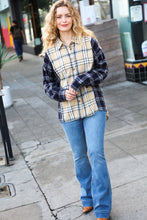 Load image into Gallery viewer, Navy &amp; Beige Cotton Plaid Hi-Lo Shirt Top
