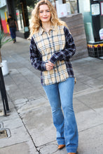 Load image into Gallery viewer, It&#39;s All Possible Navy&amp; Beige Cotton Plaid Hi-Lo Shirt Top
