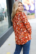 Load image into Gallery viewer, Rust Floral Print V Neck Woven Top
