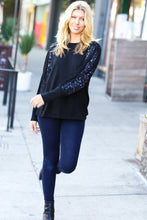 Load image into Gallery viewer, Black Hacci Floral Lace Bubble Sleeve Top
