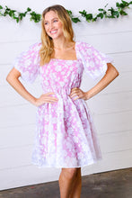 Load image into Gallery viewer, Magenta Floral Burnout Velvet Puff Sleeve Dress
