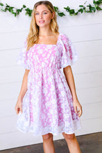 Load image into Gallery viewer, Magenta Floral Burnout Velvet Puff Sleeve Dress
