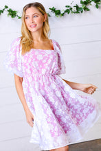 Load image into Gallery viewer, Magenta Floral Burnout Velvet Puff Sleeve Dress
