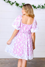 Load image into Gallery viewer, Magenta Floral Burnout Velvet Puff Sleeve Dress
