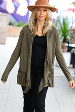 Load image into Gallery viewer, Olive Green Face the Day Two-Tone Ruffle Cardigan
