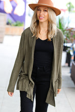 Load image into Gallery viewer, Olive Green Face the Day Two-Tone Ruffle Cardigan

