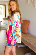 Load image into Gallery viewer, Start The Day Fuchsia Floral Print Ruffle Sleeve Top
