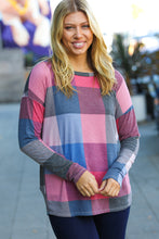 Load image into Gallery viewer, Weekend Ready Blue &amp; Plum Checker Plaid French Terry Top
