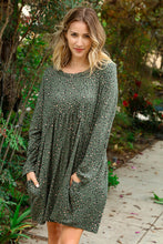 Load image into Gallery viewer, Olive Ditzy Animal Print Pocketed Babydoll Swing Dress
