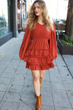 Load image into Gallery viewer, On My Way Rust Smocked Waist Tiered Ruffle Lined Dress
