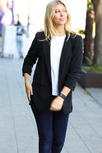 Load image into Gallery viewer, More To Love Black Notched Lapel Ruched Sleeve Blazer
