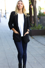 Load image into Gallery viewer, More To Love Black Notched Lapel Ruched Sleeve Blazer

