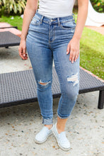 Load image into Gallery viewer, Judy Blue Medium Blue Mid Rise Distressed Cuffed Jeans
