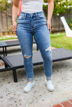 Load image into Gallery viewer, Judy Blue Medium Blue Mid Rise Distressed Cuffed Jeans
