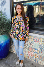 Load image into Gallery viewer, Boho Vibes Notch Tie Neck Floral Print Long Sleeve Blouse
