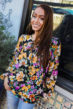 Load image into Gallery viewer, Boho Vibes Notch Tie Neck Floral Print Long Sleeve Blouse
