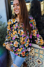 Load image into Gallery viewer, Boho Vibes Notch Tie Neck Floral Print Long Sleeve Blouse
