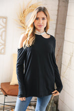 Load image into Gallery viewer, Shimmer Foil Neck Band Cold Shoulder Holiday Top
