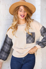 Load image into Gallery viewer, Plaid Knit Pocket Top with Reverse Stitch Detail
