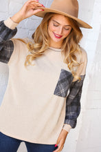 Load image into Gallery viewer, Plaid Knit Pocket Top with Reverse Stitch Detail
