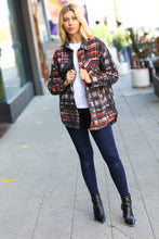 Load image into Gallery viewer, Plaid Happy Black &amp; Rust Jacquard Oversize Pocketed Shacket

