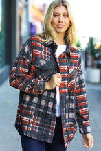 Load image into Gallery viewer, Plaid Happy Black &amp; Rust Jacquard Oversize Pocketed Shacket
