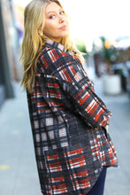 Load image into Gallery viewer, Plaid Happy Black &amp; Rust Jacquard Oversize Pocketed Shacket
