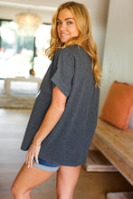 Load image into Gallery viewer, Take A Bow Charcoal &quot;Cool Mom&quot; Embroidery Pop-Up Rib Dolman Top
