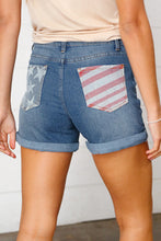 Load image into Gallery viewer, Button Down Cuffed Hem Patriotic Pocket Shorts
