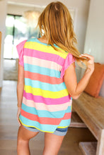 Load image into Gallery viewer, Relaxed Fun Mint &amp; Fuchsia Stripe Flutter Sleeve Terry Knit Top
