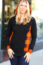 Load image into Gallery viewer, Looking Festive Black &amp; Rust Plaid Hacci Knit Hoodie
