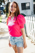Load image into Gallery viewer, Be Bold Solid Fuchsia Shirred Puff Sleeve Sweater Top
