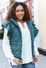 Load image into Gallery viewer, Feeling Festive Hunter Green Zipper Up Quilted Ruffle Sleeve Puffer Vest
