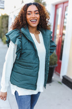 Load image into Gallery viewer, Feeling Festive Hunter Green Zipper Up Quilted Ruffle Sleeve Puffer Vest
