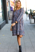 Load image into Gallery viewer, Lovely In Navy Floral Stripe Babydoll Ruffle Pocketed Dress
