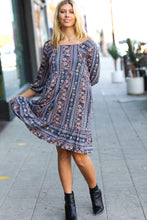 Load image into Gallery viewer, Lovely In Navy Floral Stripe Babydoll Ruffle Pocketed Dress
