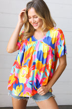 Load image into Gallery viewer, Orange &amp; Yellow Geometric Floral V Neck Dolman Top
