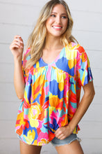 Load image into Gallery viewer, Orange &amp; Yellow Geometric Floral V Neck Dolman Top
