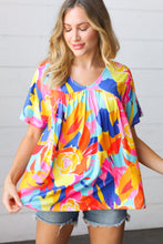 Load image into Gallery viewer, Orange &amp; Yellow Geometric Floral V Neck Dolman Top
