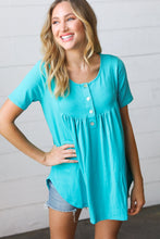 Load image into Gallery viewer, Sky Blue Dolphin Hem Shell Button Down Top
